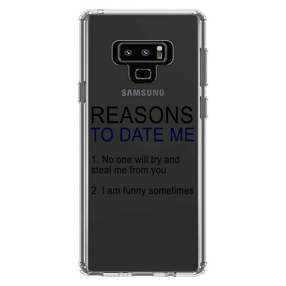 DistinctInk Clear Shockproof Hybrid Case for Samsung Galaxy Note 9 - TPU Bumper Acrylic Back Tempered Glass Screen Protector - Reasons To Date Me: No One Will Steal Me