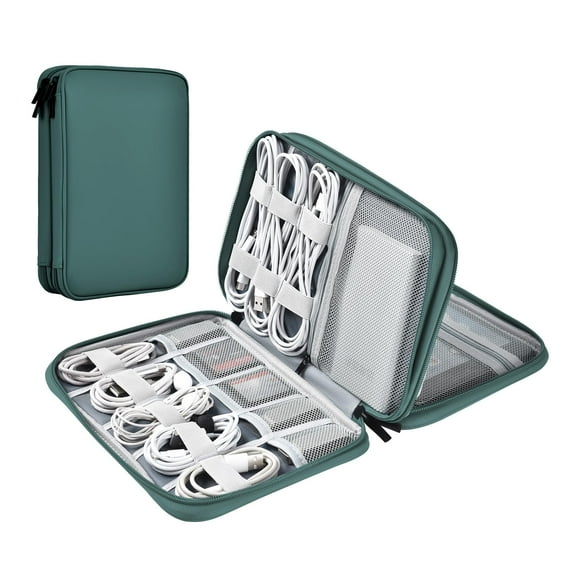 Bolsa organizadora de cables Miloocul de piel impermeable, color verde oscuro