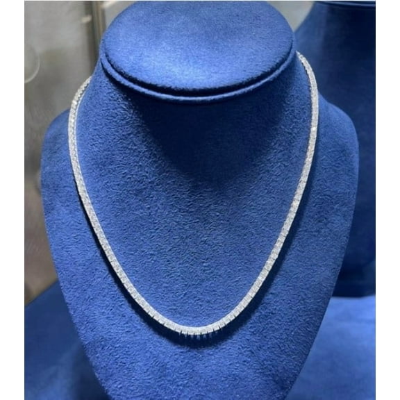 3MM Round Cut 16Ct Lab Created Diamond Women Tennis Necklace 18" Chain 14K White Gold Plated Silver
