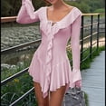 thumbnail image 4 of Vestido Mini Ajustado de Larga con Escote en V y Hombros Descubiertos con Volantes en para Mujer Rosa M, 4 of 10