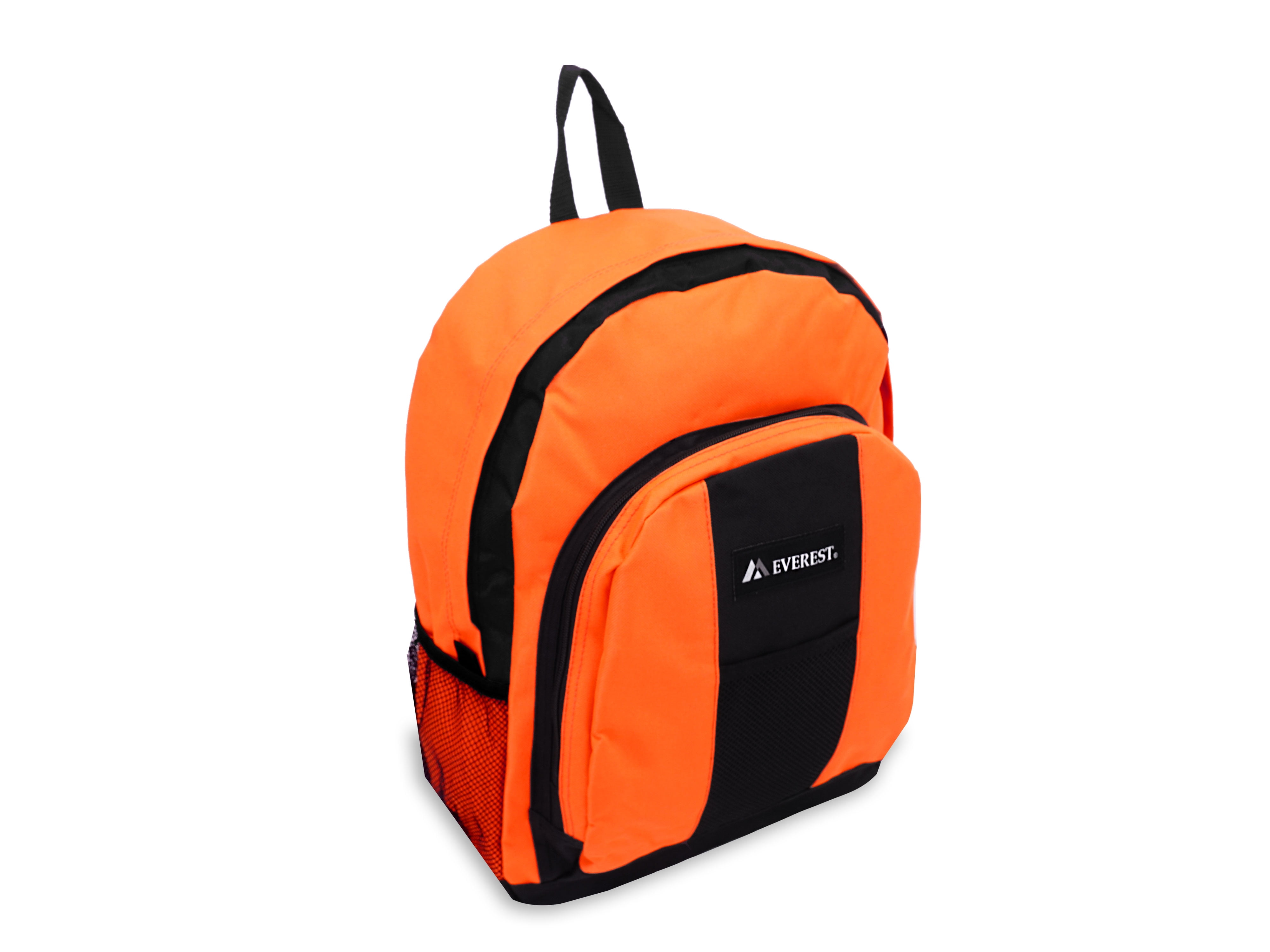 Everest Unisex Backpack with Front and Side Pockets, Orange Black