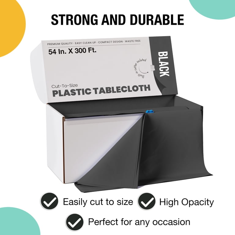 Exquisite Black Plastic Tablecloth Roll, 54" x 300 ft., Built-In Cutter photo 2
