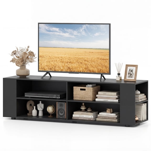 Furnibear 59 Inch TV Stand for 75 Inch TV, Wood Console Media Entertainment Center with Storage, Black