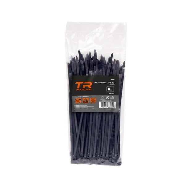 TR Industrial 88302 MultiPurpose Cable Ties, 100pk, 8", Black
