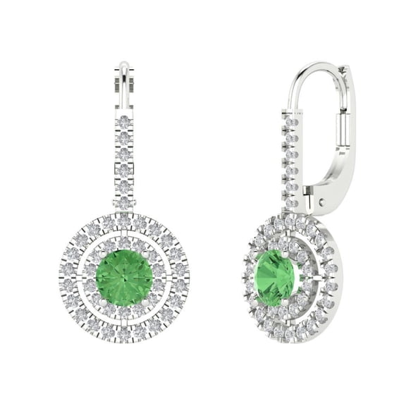 1.35 ct Lever-Back Drop Dangle Earrings for Women | 4.5mm Round Cut Simulated Green Diamond | 14K White Gold