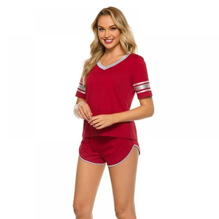 

Ladies Pajamas Set Short Sleeve Pajamas Soft Shorts with Tops Pjs Set