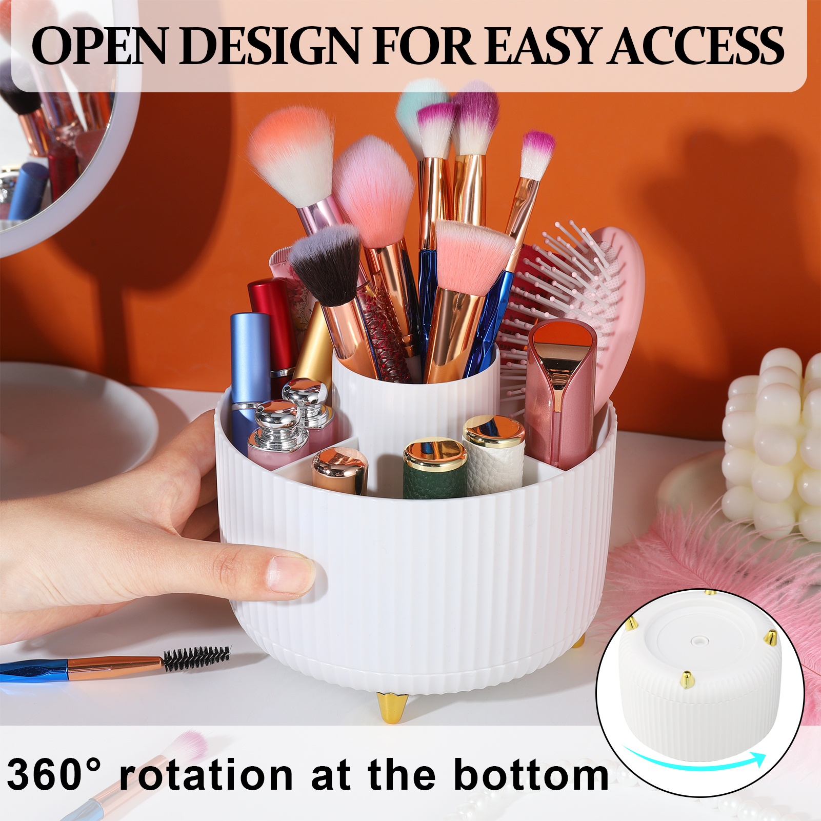 AOWOO 360° Rotating Makeup Brush Holder, White photo 7