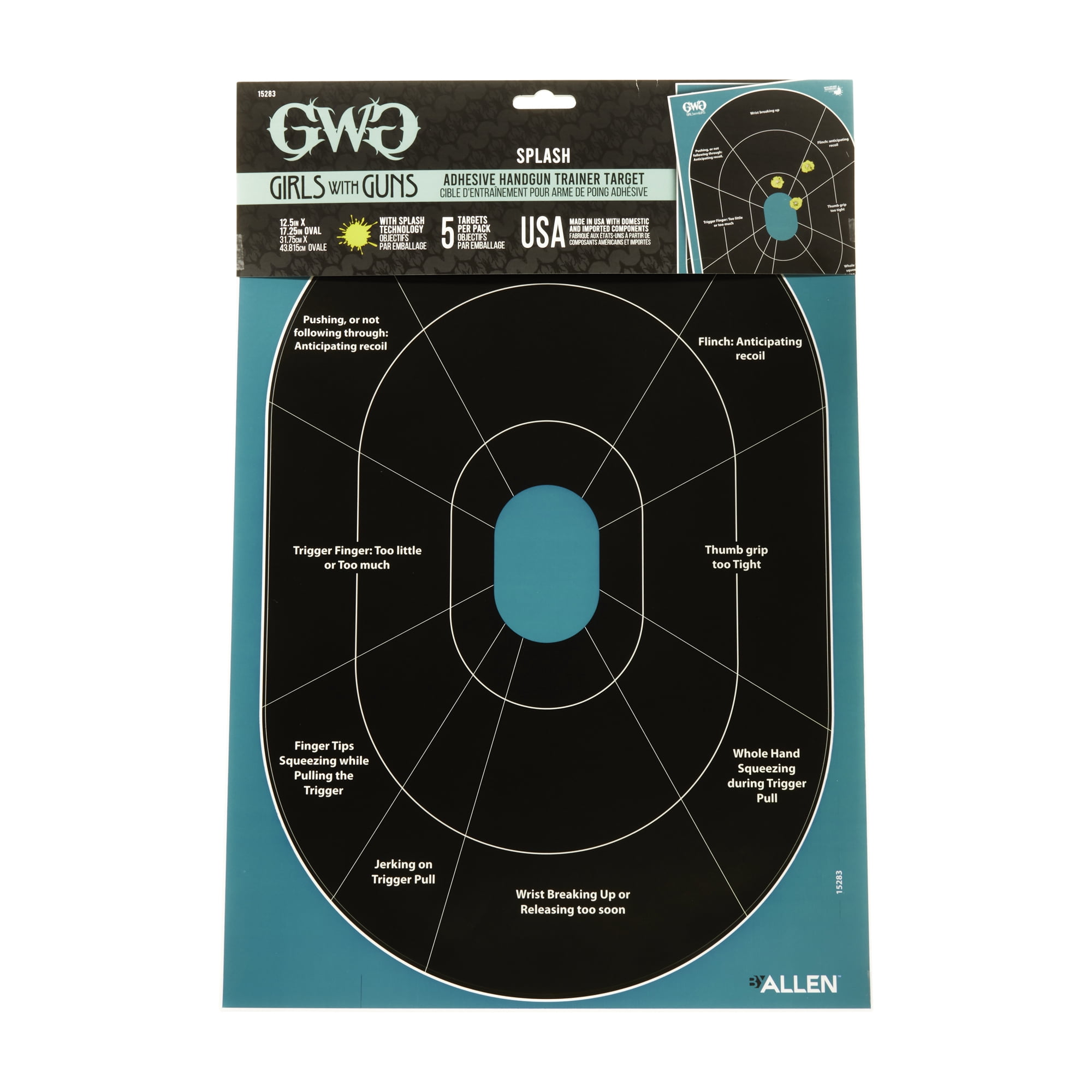 Girls With Guns Splash Adhesive 12 In. X 17.25 In. Oval Handgun Trainer Target By Allen, 5 Targets Per Pack