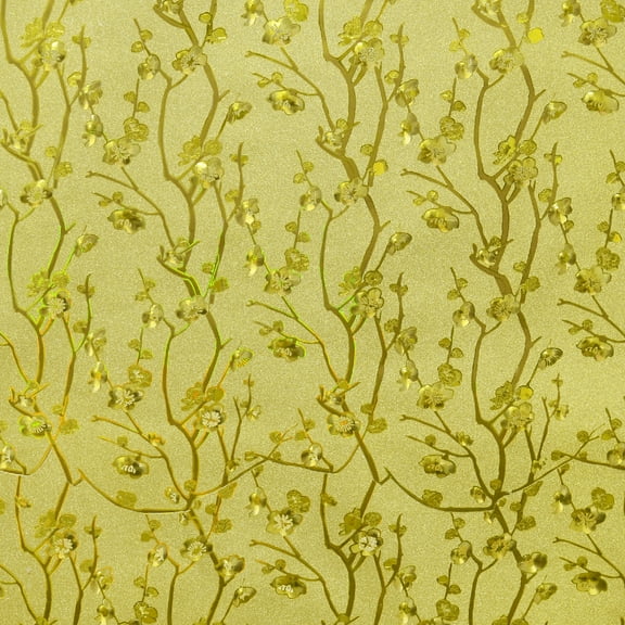 Dundee Deco Peel and Stick Self Adhesive Wallpaper - Floral Glitter Gold, Green Flowers on Vine, 18 ft x 18 in