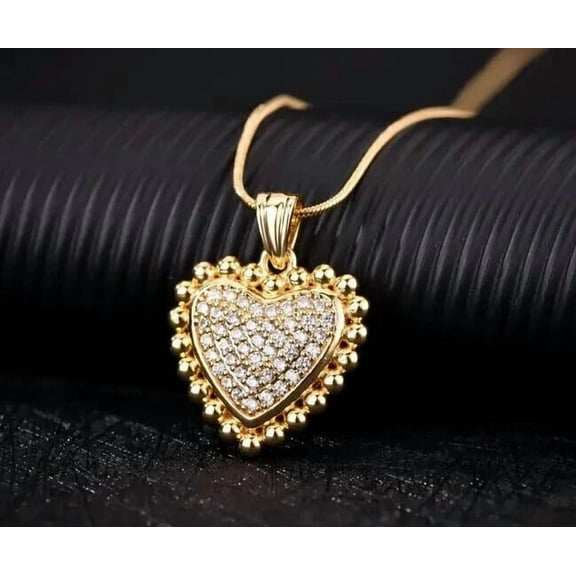 Women's Heart Pendant 2Ct Round Cut Simulated Diamond 14K Yellow Gold Plated