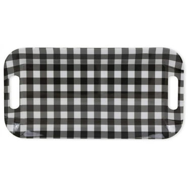 Boston International Melamine Serving Tray with Handles, 15 x 8-Inches, Black & White Check