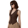 thumbnail image 3 of Chaleco QINSEN para mujer, cuello en V, sin mangas, botones, color café S, 3 of 6
