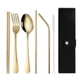thumbnail image 1 of Nvzi Portable Travel Silverware Set with Case Stainless Steel Flatware Sets Case Reusable Utensil Set for Lunch,Includes Storage Bag(Gold), 1 of 5