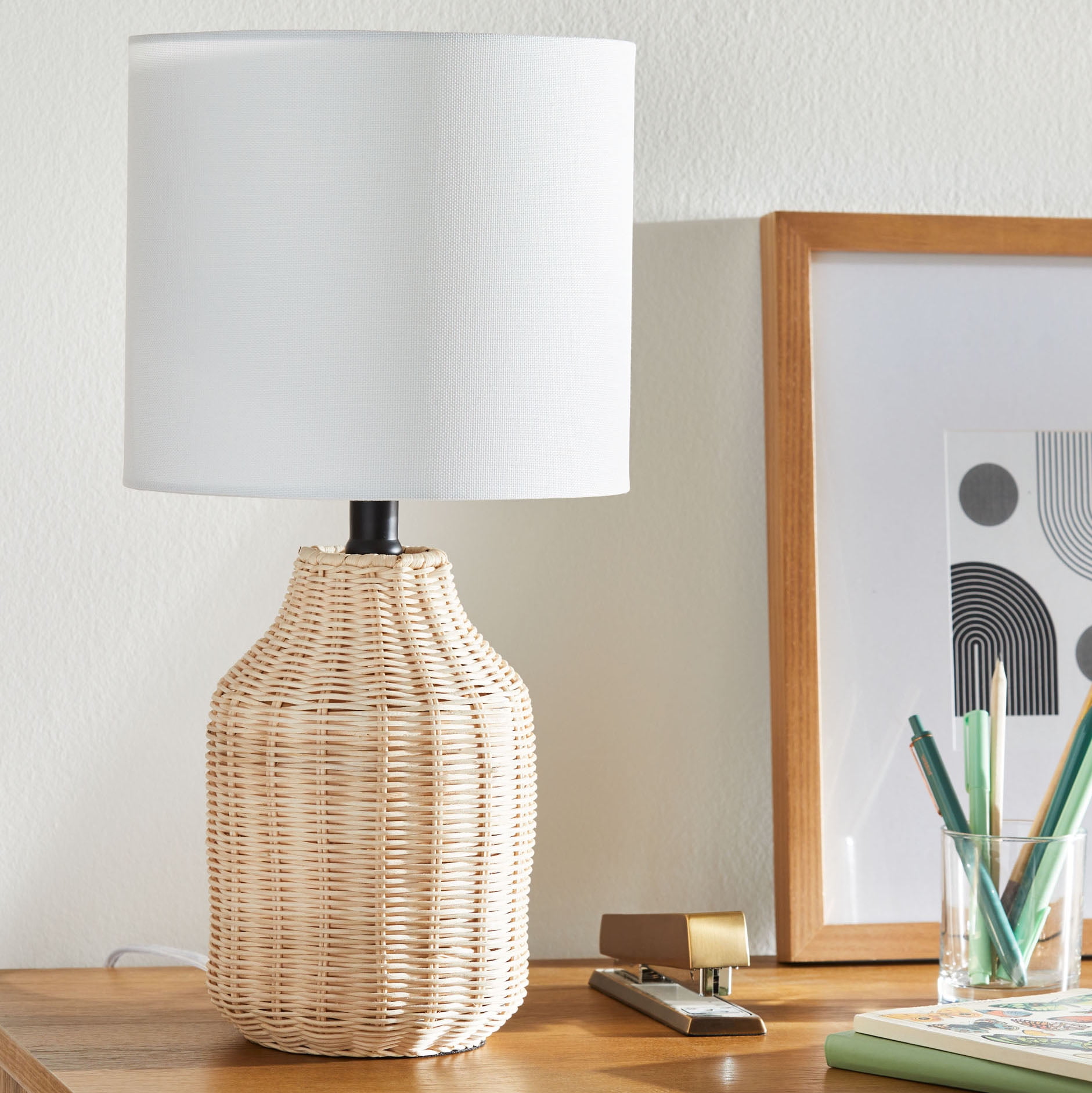 Better Homes & Gardens 18" Woven Rattan Table Lamp, Natural Finish