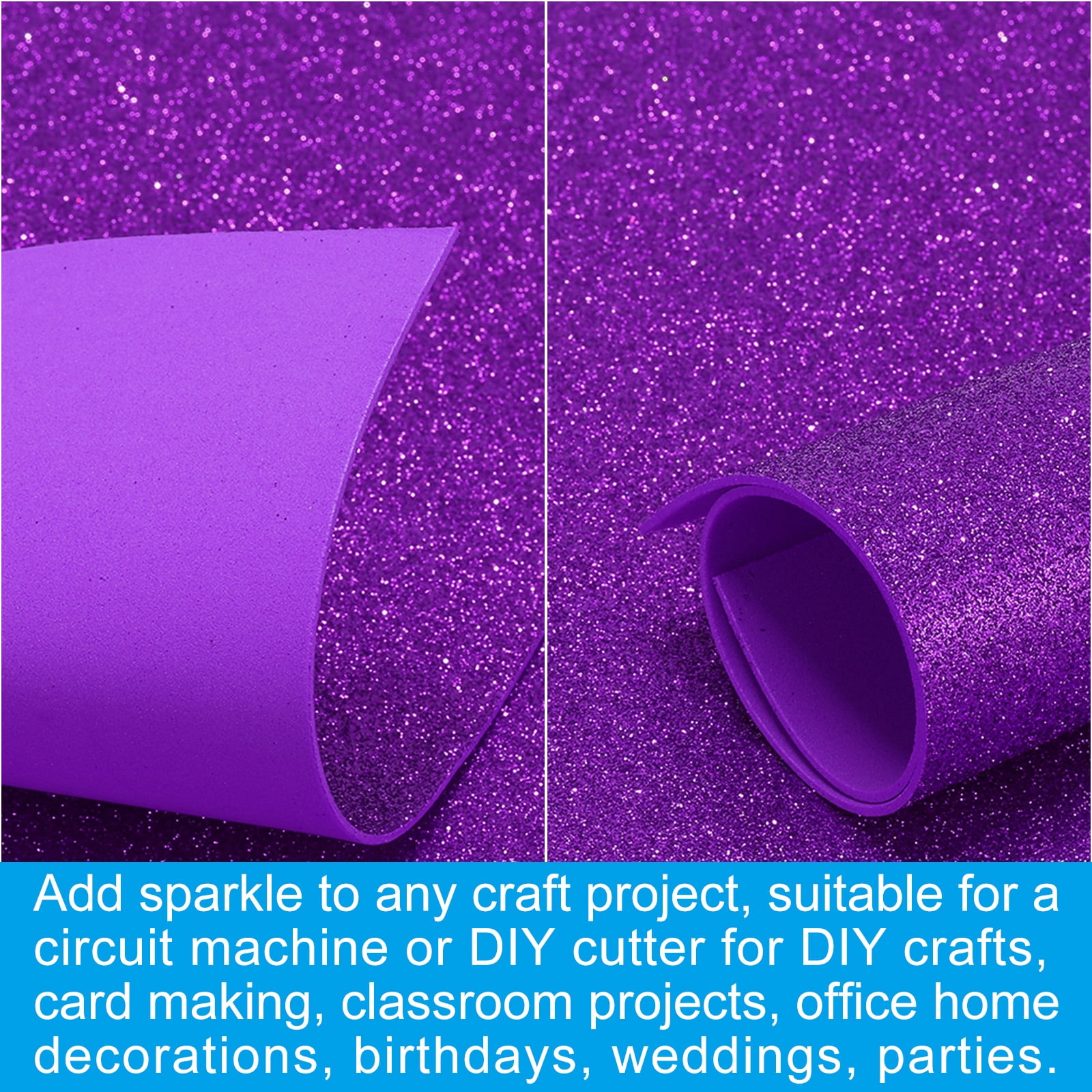 Uxcell Light Purple Shiny EVA Glitter Foam Sheet 11.8 x 7.9 Inch 2mm Thick with Back Adhesive Sparkle EVA Glitter Felt for Crafts DIY Project, 30 Pcs