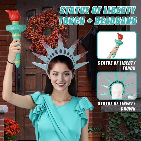 Musbetu Statue of Liberty Headband Crown Torch Cosplay Lady Liberty Costume Accessories 4th of July Independence Day Hair Hoop