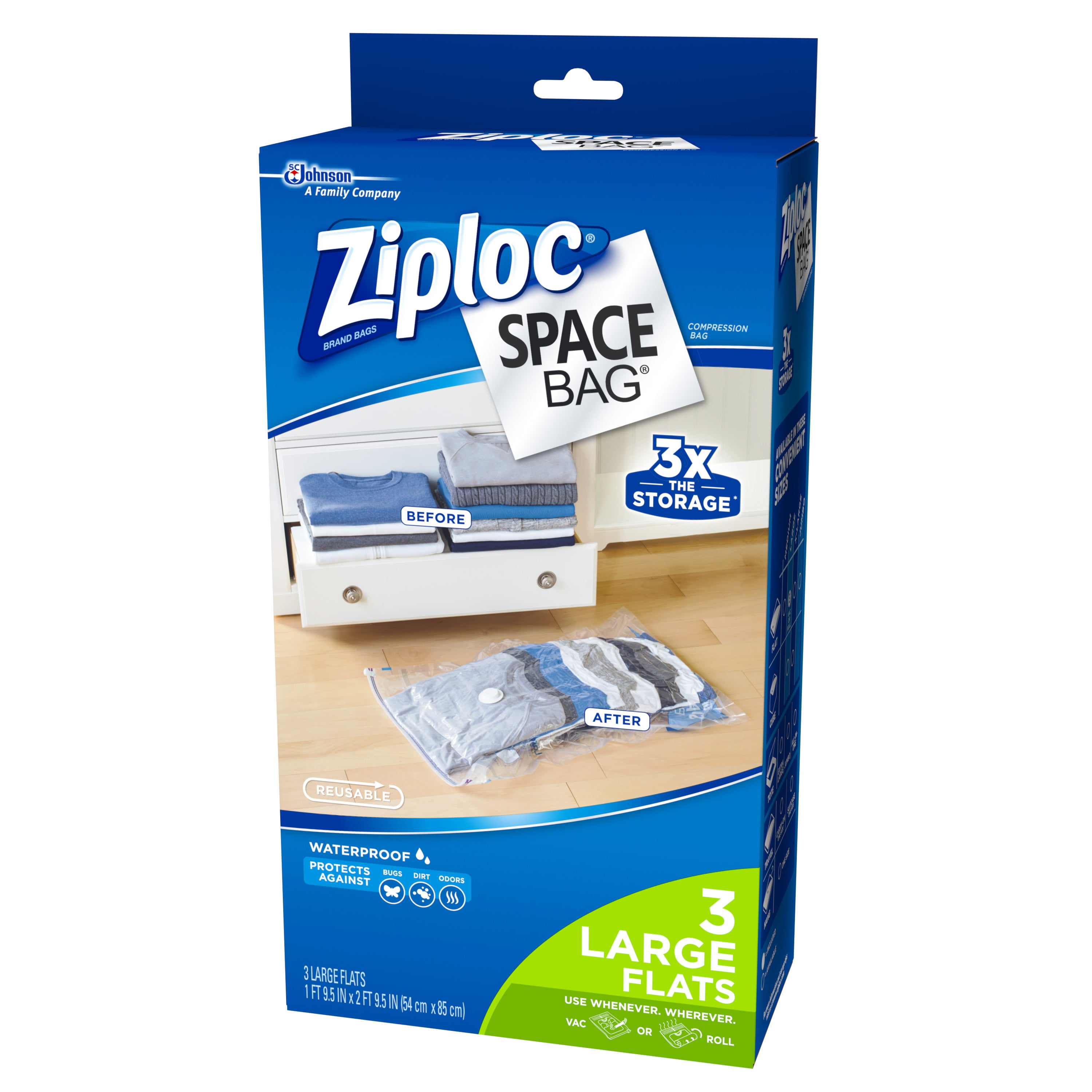 ZIPLOC Space Bag Roll Up Dual Use Clothing Storage Bags NEW 5 Total Travel