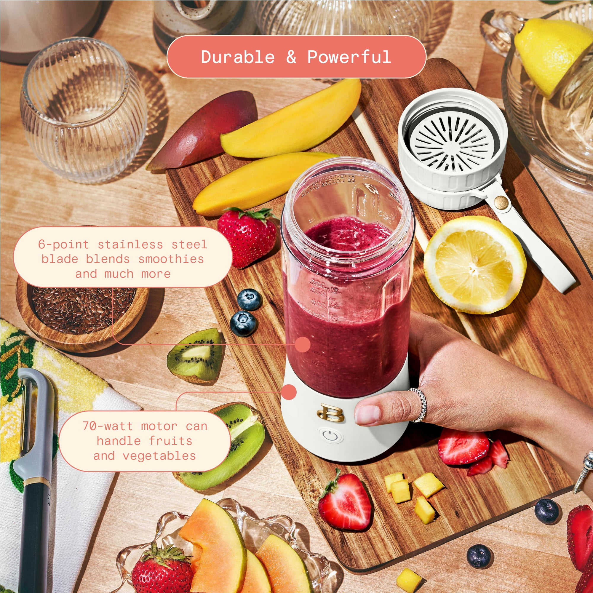 Beautiful Portable to-Go Blender 2.0, 70 W, 16 oz, White Icing by Drew Barrymore