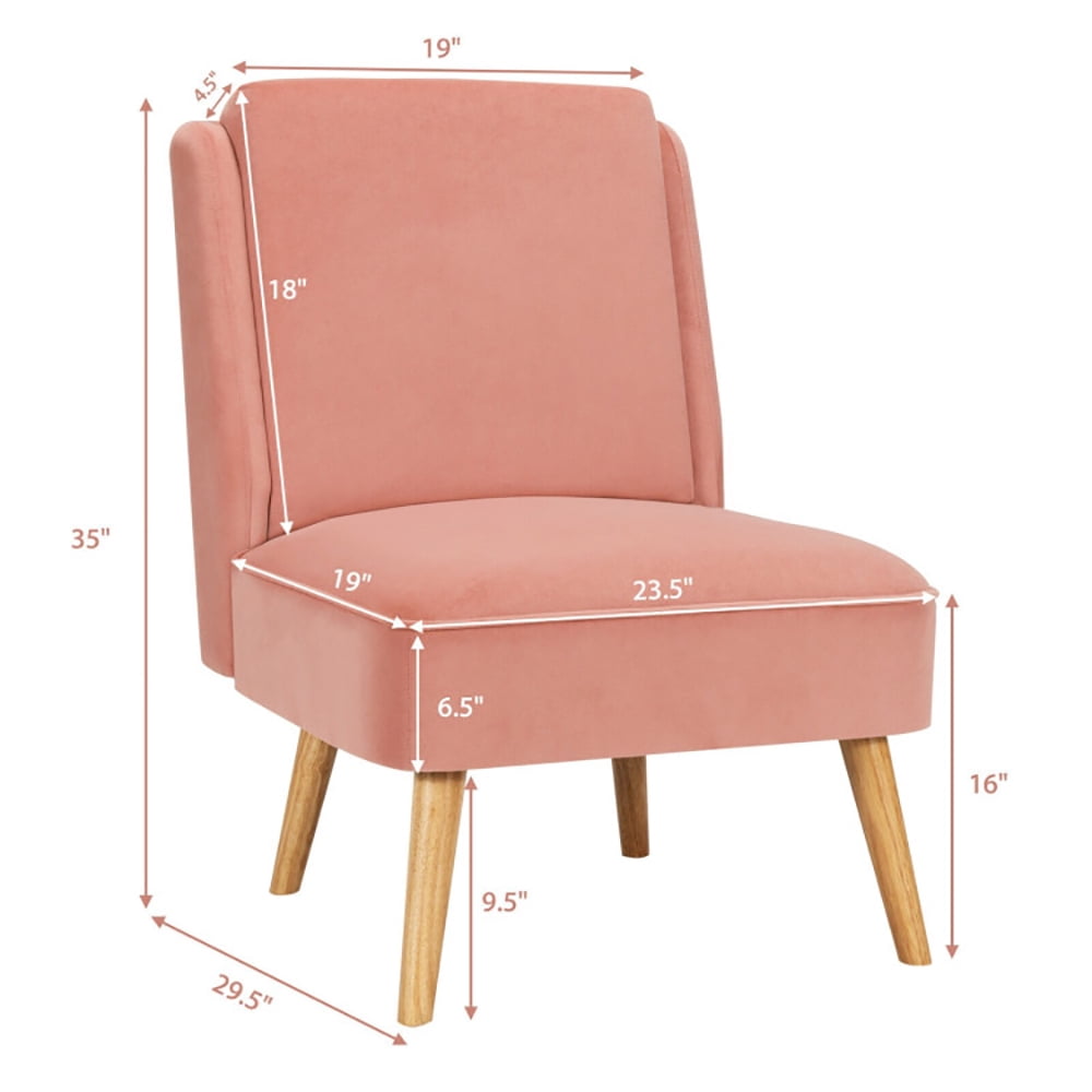 Finihen Velvet Accent Chair, Velvet Accent Armless Side Chair with Rubber Wood Legs, for Living Room, Bedroom, Pink
