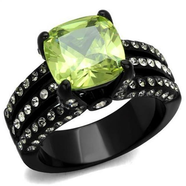 Alamode TK2491-5 Anneau en Acier Inoxydable pour Femmes avec AAA Grade CZ en Vert Pomme - Taille 5