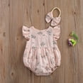 thumbnail image 5 of Douhoow Summer Newborn Girls Romper Princess Girls Ruffles Sleeve Flower Print Jumpsuits Headband, 5 of 8