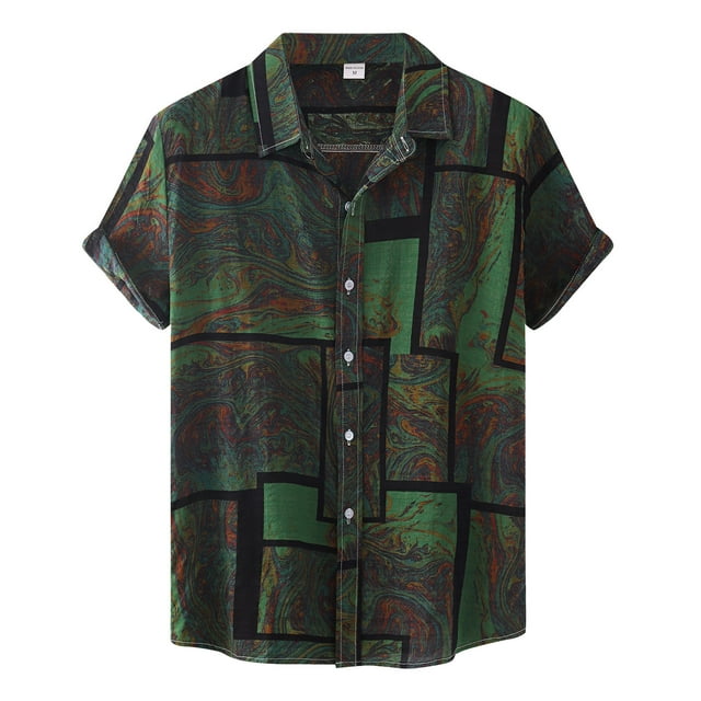 wendunide Polos pour Hommes Chemise Décontractée Imprimée Géométrique Manches Courtes Col Rabattu Vert m