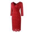 thumbnail image 4 of Fesfesfes Women V-Neck Solid Vintage Elegant Midi Evening Dress 3/4 Sleeves Dress, 4 of 8