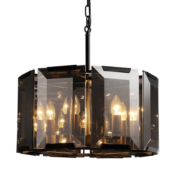 Modern Crystal Chandeliers for Dining Room: 6-Light Black Dining Room Light Fixture,Chain Adjustable Height Round Chandelier ,for Kitchen Island Living Room Foyer