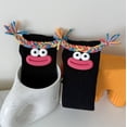 thumbnail image 4 of Girl's Colorful Novelty Socks, Funny Big Mouth Design with Braids Mid-Calf Crew Socks, Quirky Gift for Boys Girls, Black, One Size, 4 of 4