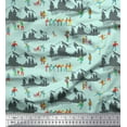 thumbnail image 1 of Soimoi Green Modal Satin Fabric Humans,Sleigh & Mountains Holiday Print Fabric by Yard 42 Inch Wide, 1 of 3