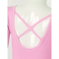 thumbnail image 6 of Alvivi Girls Ruffle Shoulder Ballet Dance Gym Leotard One Piece Long Sleeve Crisscross Bodysuit Pink 5-6, 6 of 7