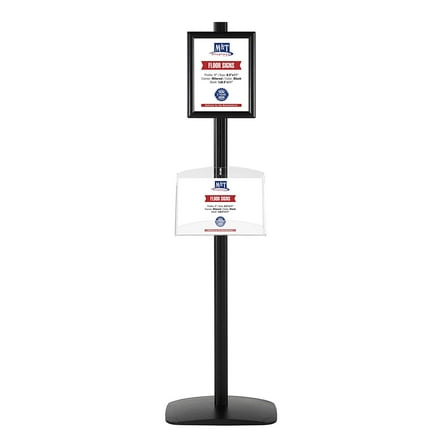 M&T Displays Free Standing Display Advertising Stand with 2 x (11X17) snap Frame in Portrait/Landscape and (2) 2 x (8.5x11) Clear Shelf Acrylic, Double Sided (Black)