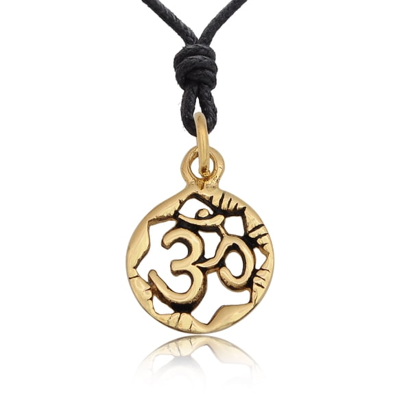 Beautiful Hindu Om Ohm Handmade Brass Charm Necklace Pendant Jewelry With Cotton Cord