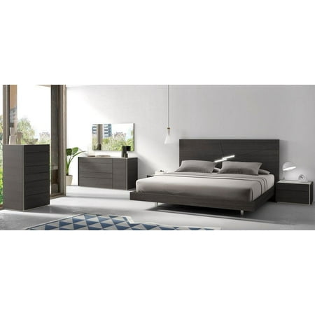 Wenge Veneer - J&M Faro Contemporary Wenge Veneer Light Grey High Gloss Queen Bedroom Set 5Pcs