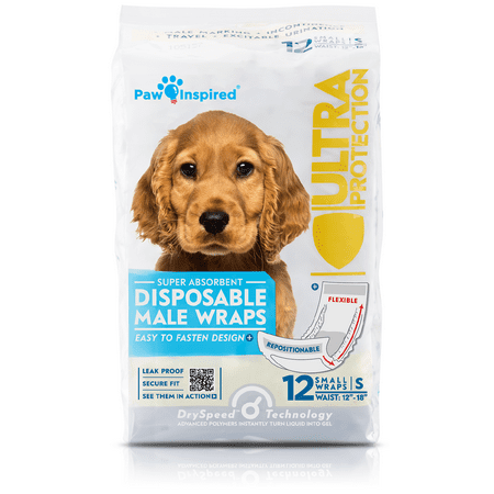 UPC: 0682198723192 | Paw Inspired Disposable Male Dog Diapers Dog Wraps Belly Bands for Dogs Male | Diapers For Dogs XS  S  M  L  XL | Puppy Doggie Pet Diapers Male for Marking Leaking and Incontinence (Small  12 Count)