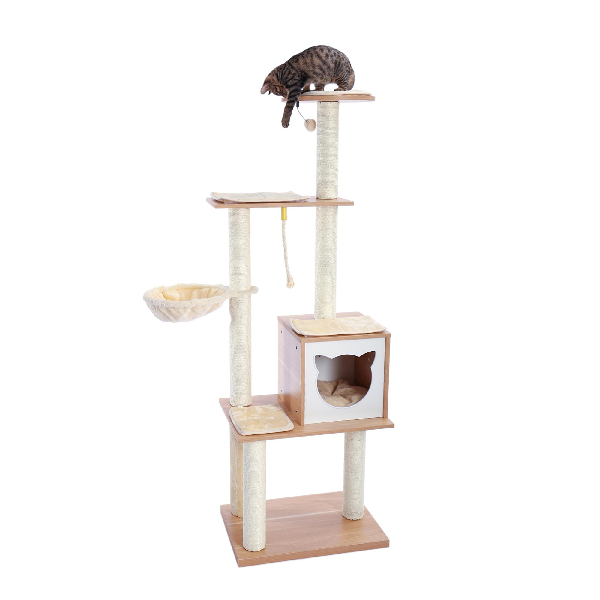 Pefilos 64" Wood Cat Tree Tower for Indoor Cats, Multi-Level Cat Condos for Big Cats with Scratching Posts, Beige Pefilos 64" Wood Cat Tree Tower for Indoor Cats, Multi-Level Cat Condos for Big Cats with Scratching Posts, Beige