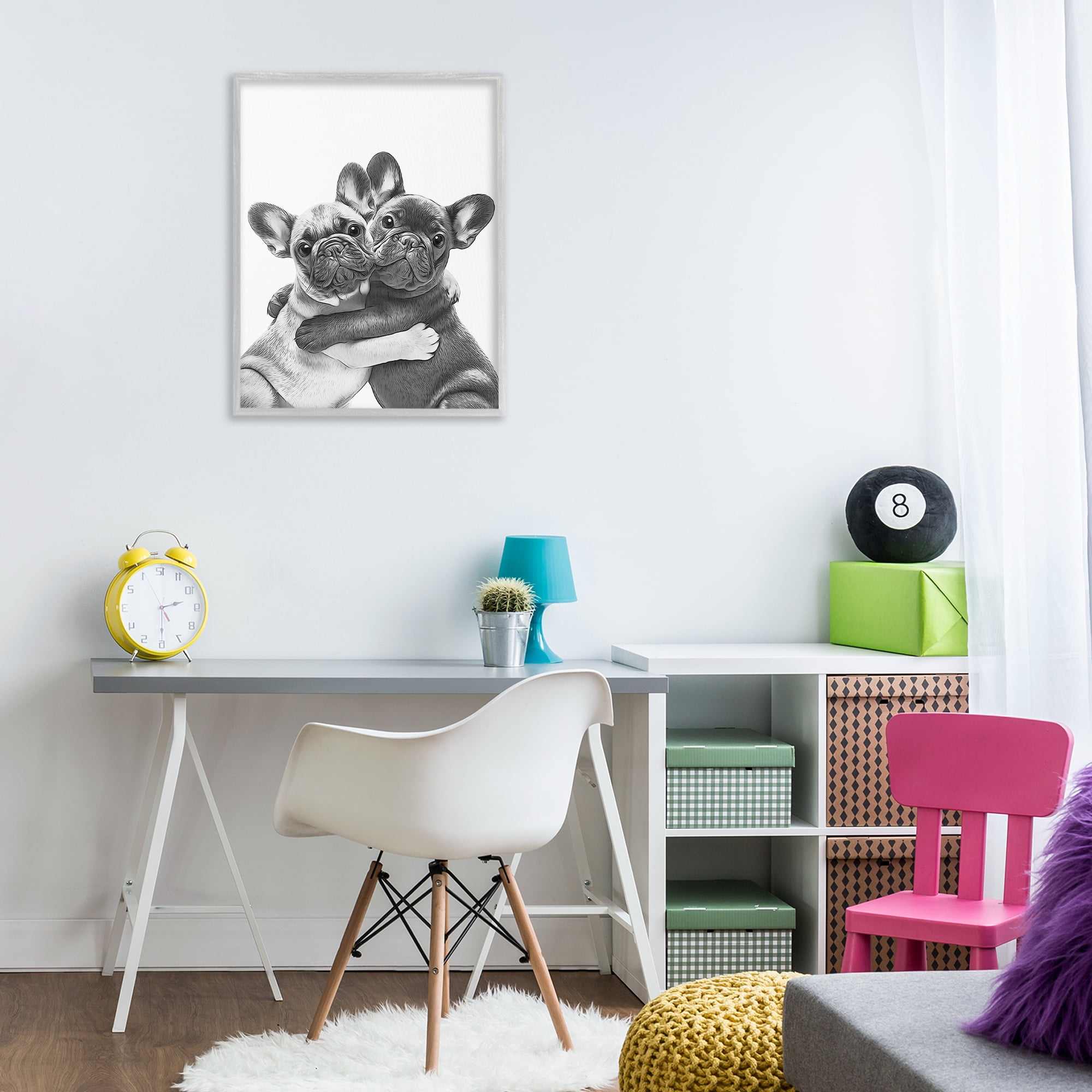 Stupell Industries Hugging Dog Pair Animals & Insects Painting Gray Framed Art Print Wall Art, 24 x 30