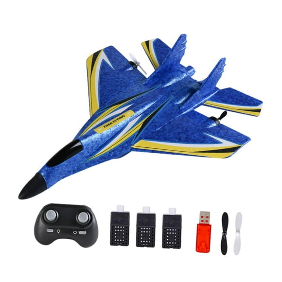 Avión RC Avión de control remoto con giroscopio con peso ligero, espuma, juguete de avión Azul tres batería