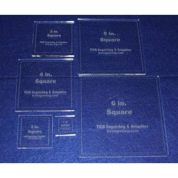 6 Piece Set Square Templates. 1, 2, 3, 4, 5, 6 Inches - Clear 1/4"