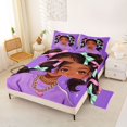 thumbnail image 2 of Castle Fairy Stylish Black Girl Queen Sheets 4 Pieces,Ribbon Bow Queen Sheet Sets,Purple,1 Fitted Sheet, 1 Flat Sheet and 2 Pillowcases, 2 of 6
