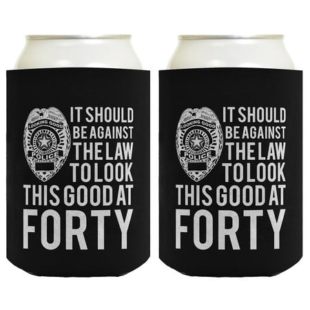 

ThisWear 40th Birthday Gifts for All Against the Law at Forty 2-pack Can Coolie Drink Coolers Coolies Black