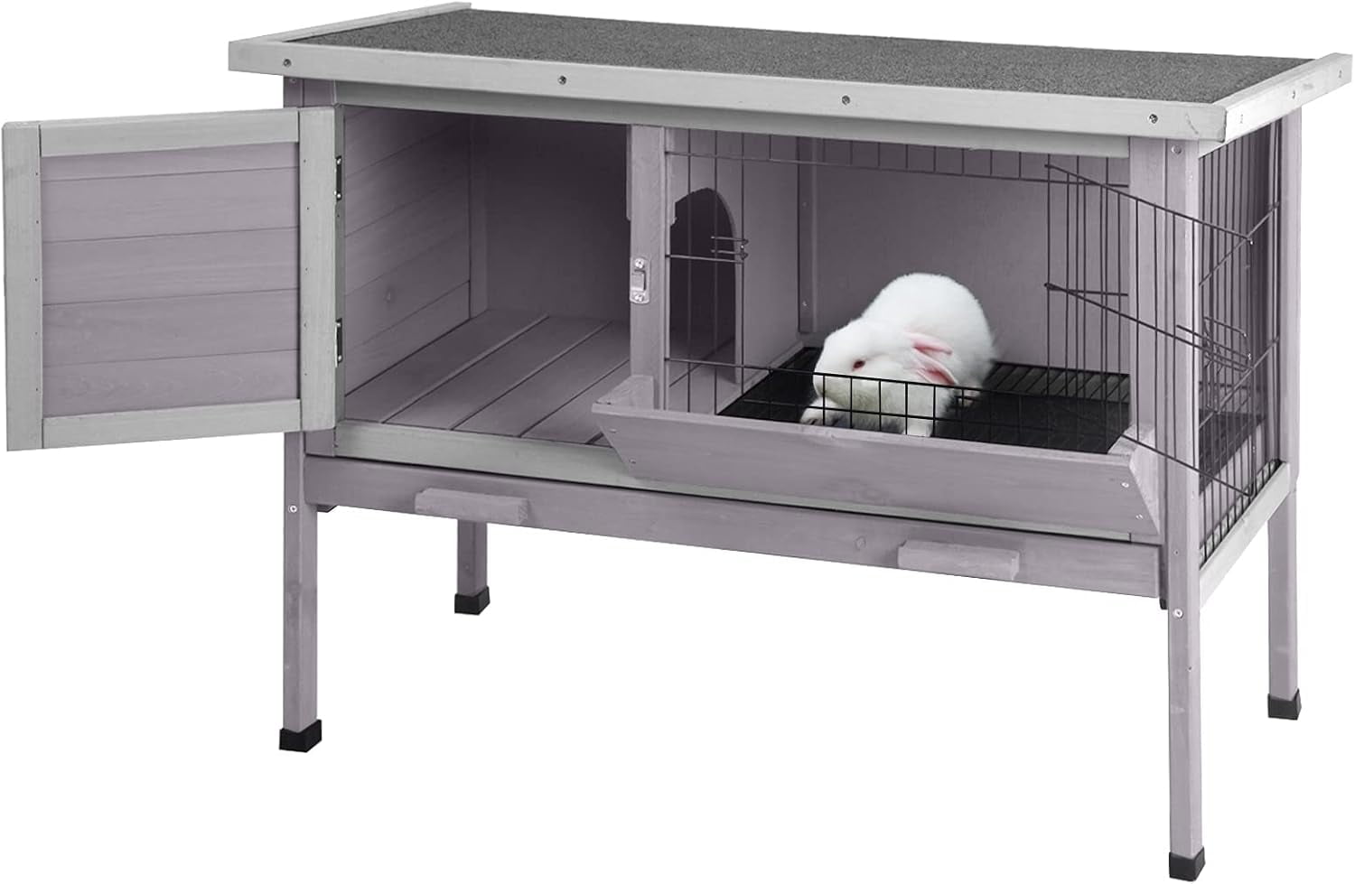 MEDEHOO Rabbit Hutch Indoor Rabbit Cage with Metal Wire Pan,Outdoor Bunny cage with Pull Out Tray