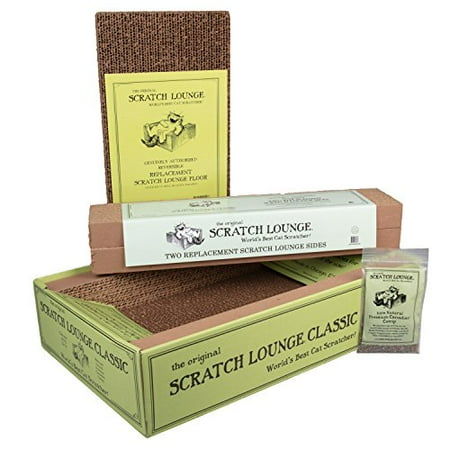- Scratch Lounge The Original Reversible Cardboard Cat Scratcher with Floor and Side Replacement Refills and Catnip