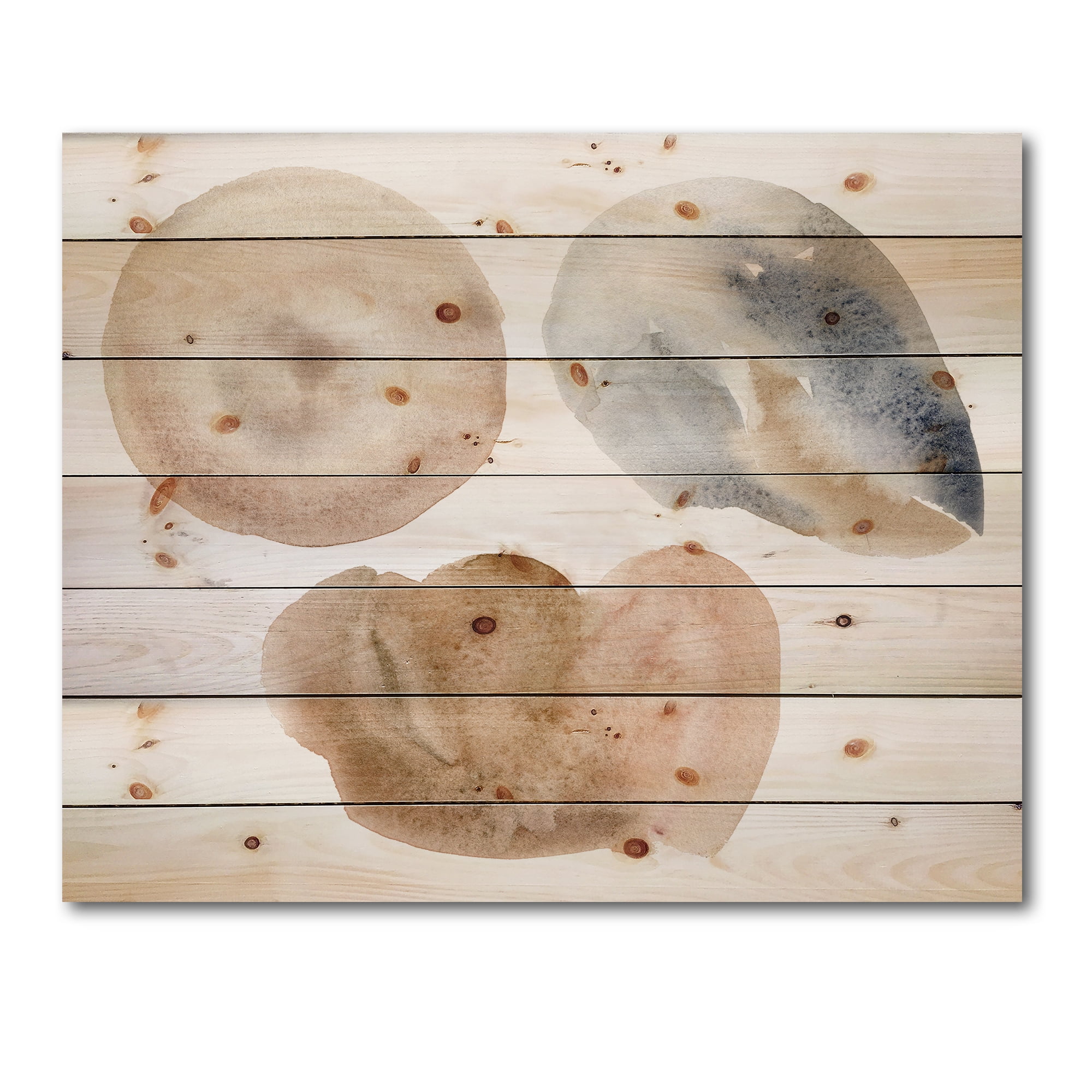 Designart 'Holiday Set With Abstract Beige and Blue Circle Spot' Modern Print on Natural Pine Wood