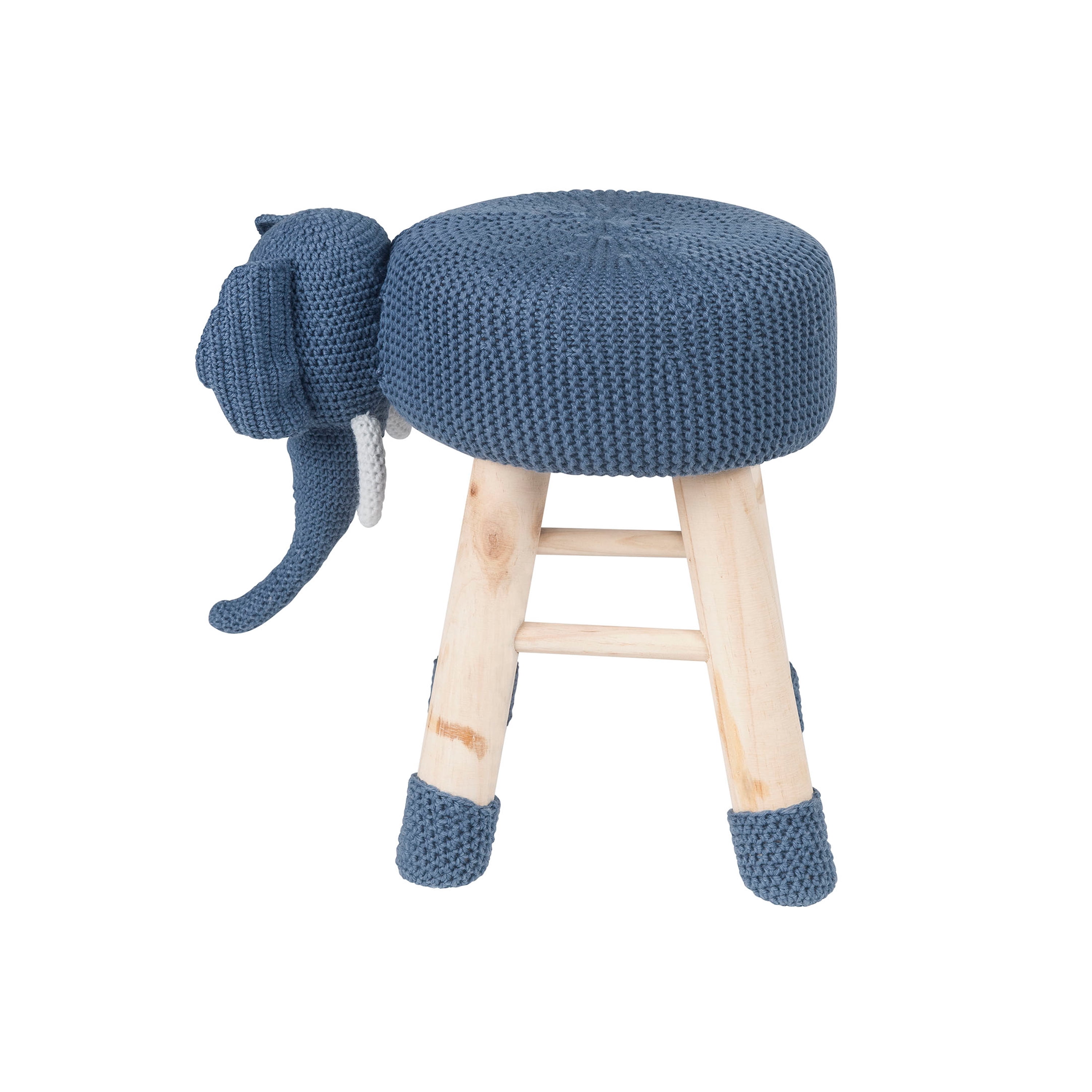 AC Pacific Children's Woven Elephant Ottoman Stool with Wooden Legs, Blue