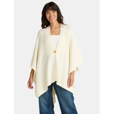 Time and Tru Women's Rib Knit Fashion Coverup With Button, One Size, Ivory