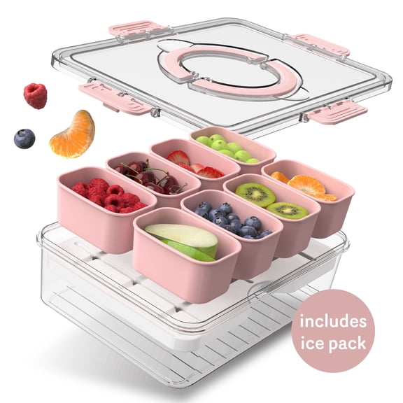 COOK WITH COLOR Snack Container with Ice Pack, Food Storage Containers, Meal Prep Containers, Pink