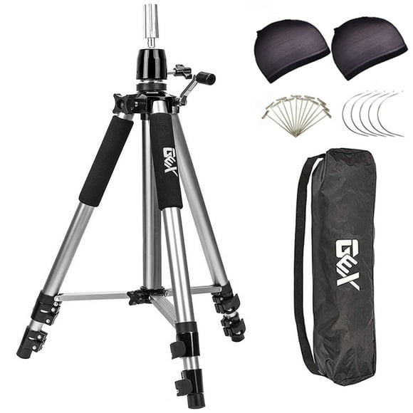 GEX 63"" Heavy Duty Mannequin Tripod Stand for Wig Cosmetology Training Practice Doll Manikin Head Tripod Wig Stand With Travel Bag (Silver)
