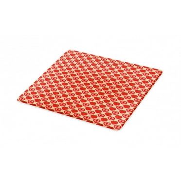 Fruit Cutting Board, Repetitive Digitally Generated Illustration of Summer Strawberries, Decorative Tempered Glass Cutting and Serving Board, in 3 Sizes, by Ambesonne