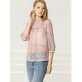 thumbnail image 4 of INSPIRE CHIC Blusa Con Cuello Con Volantes Para Mujer, Blusas Transparentes De Encaje Con Mangas 3/4 Rosa L, 4 of 6